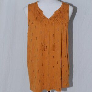 Sonoma Womens Large Mustard Yellow Tank Top Tassles Floral Southwestern Country